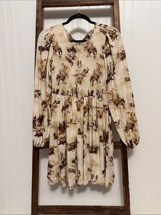 Wrangler Dresses & Skirts - Wrangler Retro Horses Conversational Print Long Sleeve Smocked Mini Dress